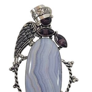 Handmade Silver Pendant with Blue Lace Agate and Amethyst